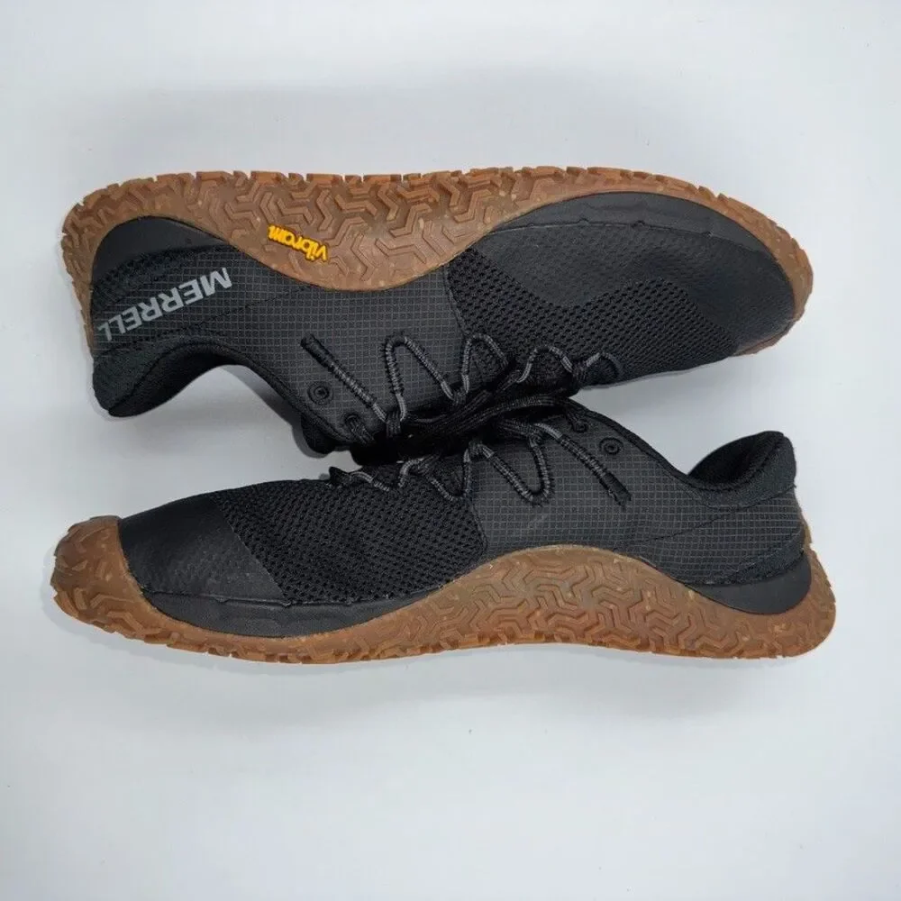 Merrell Mens 10 Black Trail Glove 7 Barefoot Running Shoes Vibram Gum Sole J0676